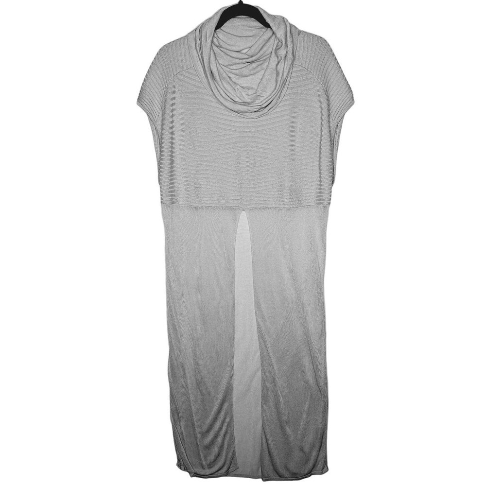 St Studio Lagenlook Long Split Front Tunic Medium Ribbed Knit Gray Cowl Neck